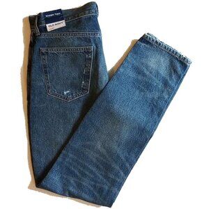 NWT Old Navy Straight Taper Jeans 32x34 33x34 Mid Rise Destroyed Medium Wash